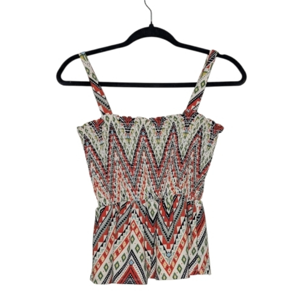 Haute Monde Geometric Smocked Peplum Top, X-Large